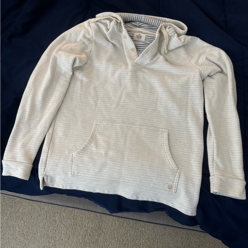 Marine Layer white striped terry cloth pullover sweatshirt. Size Small